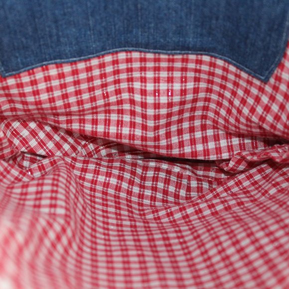 Handcrafted Handsewn Lighthouse Plaid Denim Embellished Lined Shoulder Purse Bag - Picture 15 of 16